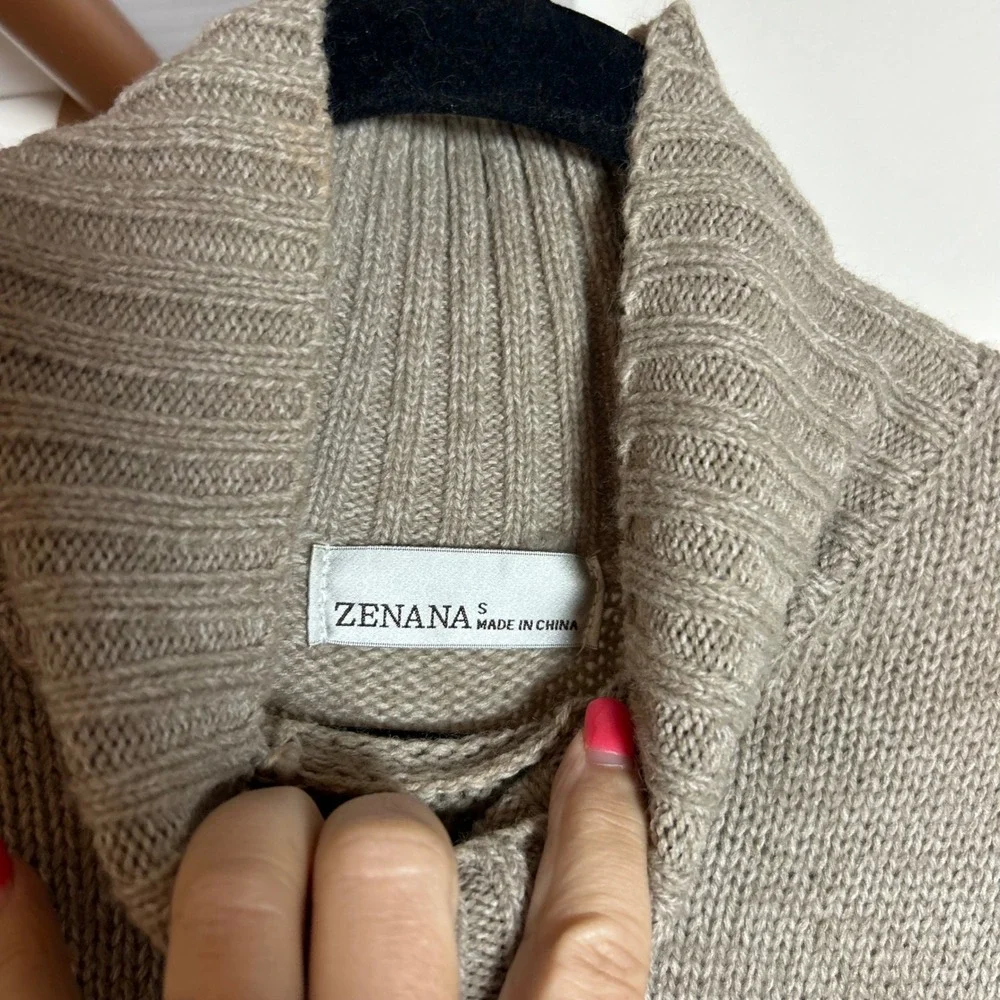 Zenana Womens Oatmeal Heather Mock Neck Long Sleeve Knit Sweater‎ Dress Small